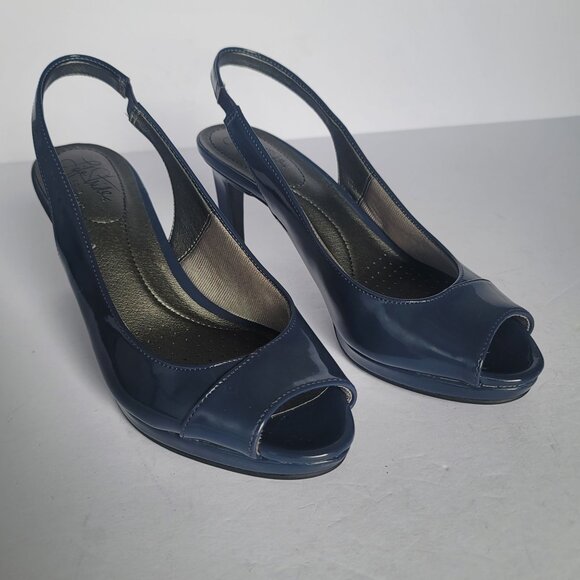 Life Stride Soft System Invest Black Patent Open Toe Slingback Heels. Size 7.5 - Picture 1 of 8